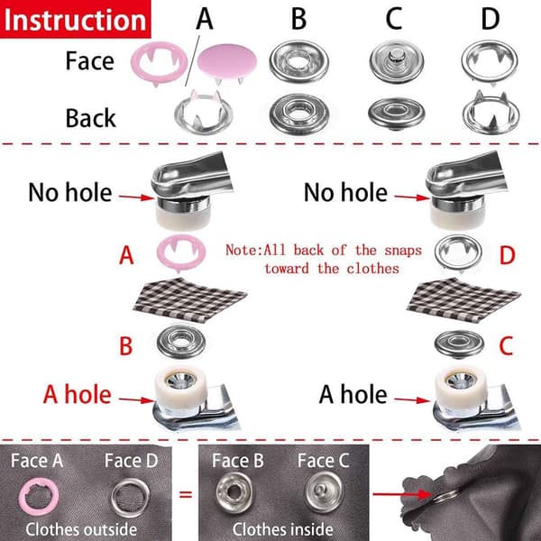 Hule faste trykknapper sæt metalringknap tryknapper