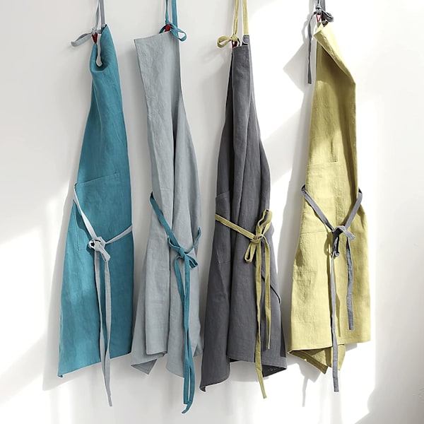Köksskydd för kvinnor och män, linneförkläden med ficka light grey