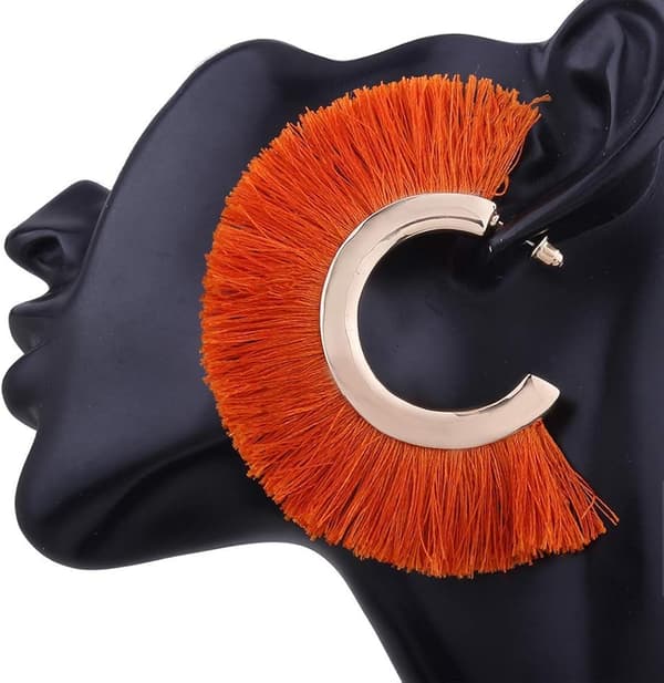 Øreringe med kvast i vifteform til kvinder Statement Øreringe Fest Smykkegave (orange)