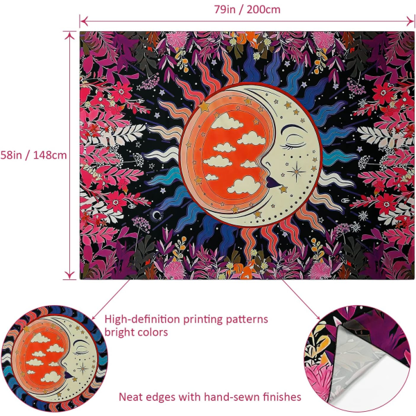 Sol och månsken färgglada trädgårdsmandala väntande psykedelisk gobeläng (trädgård, 148 x 200 cm)