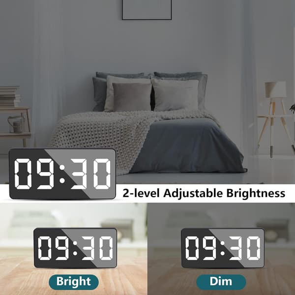 Digital reseväckarklocka digital klocka drivs av USB med snooze-knapp stapel datum 12/24 timmar, svart