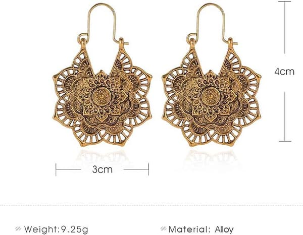 Mandala Blomsterøreringer Gull Dråpeøreringer Smykker for Kvinner og Jenter (Gull), Legert Stål