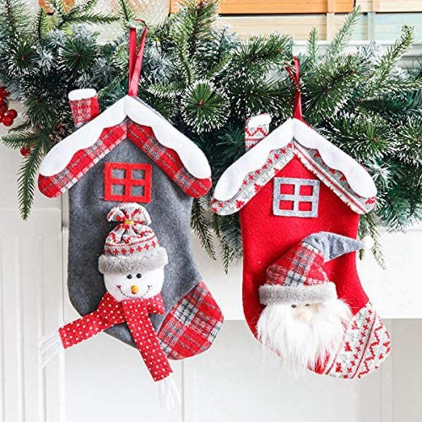 2 st julstrumpor hus jultomte snögubbe hängande presentpåse hängande prydnad för julgran