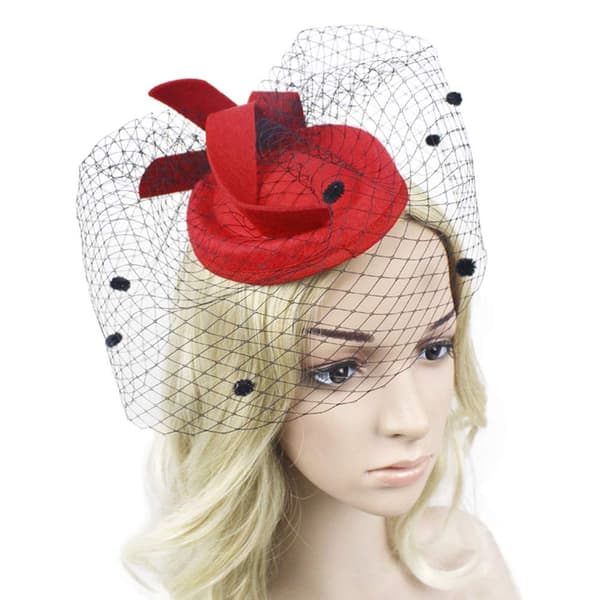 Mesh slørhatt klips Dame ball ansiktsdekke mesh topphatt hodeplagg (rød) Red