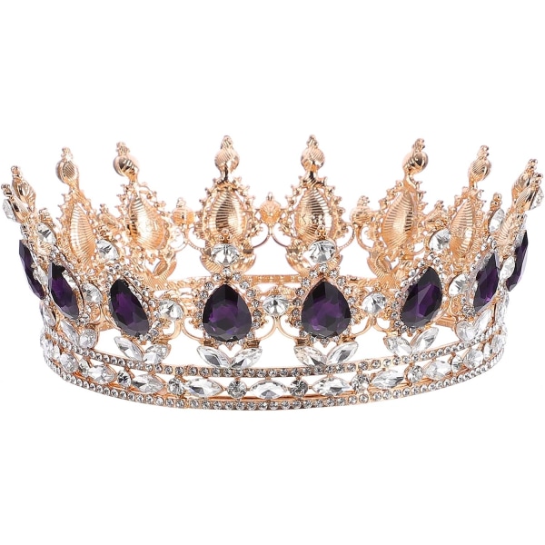 Brud Tiara Barock Rund Gyllene Strass Brud Tiara för Födelsedag Bröllopsfest Cosplay Brud