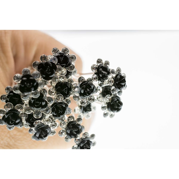 Rose U-formad klämma Damkristallros blomma hårklämma huvudbonad (svart) 20 stycken Black