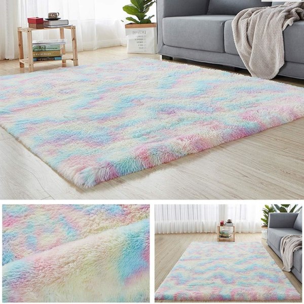 Doux Chambre Filles Tapis, Velours Arc-en-Ciel Shag Zone Tapis Moquette pour Enfants Bébé Salle（0,5*0,8m) 0.5*0.8m