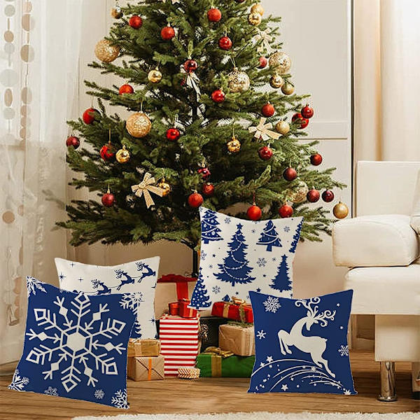 4 st God Jul Dekoration Bomull Överdrag Jultomten chassi mönster