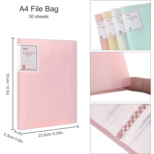 A4-presentationsmapp med transparenta fickor 30 fickmappar 4 stycken