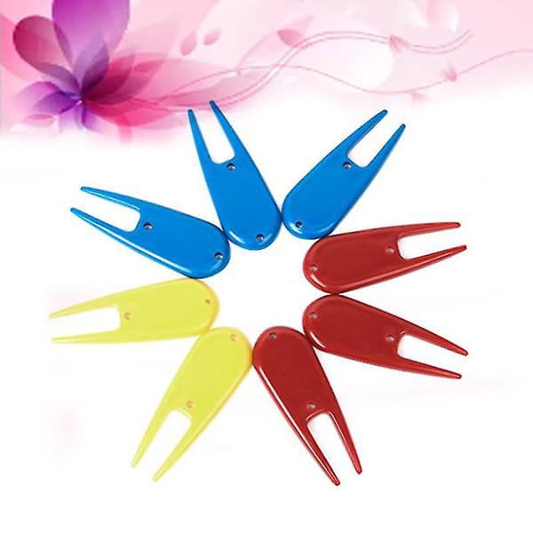 8 stk. tilbehør i plast Divot Tool (gul rød blå)