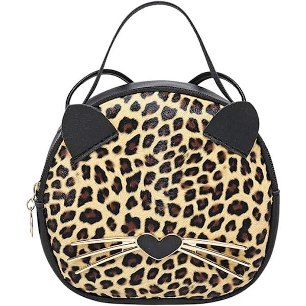 Mini Leopards axelväska Crossbody väska Handväska Söt kattväska Rund myntbricka（leopardmönster） Yellow
