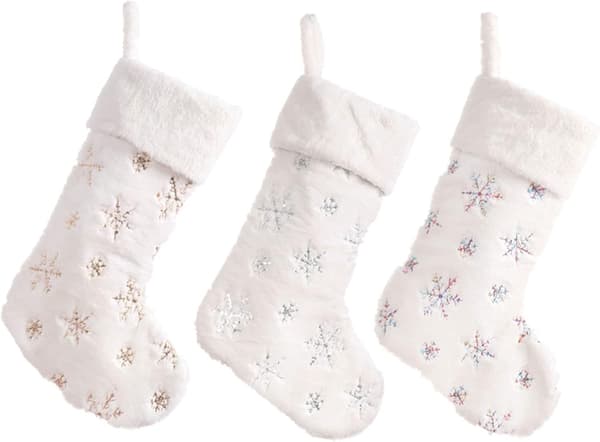 Hvite julestrømper 3 julehengende strømper (hvit plysj)