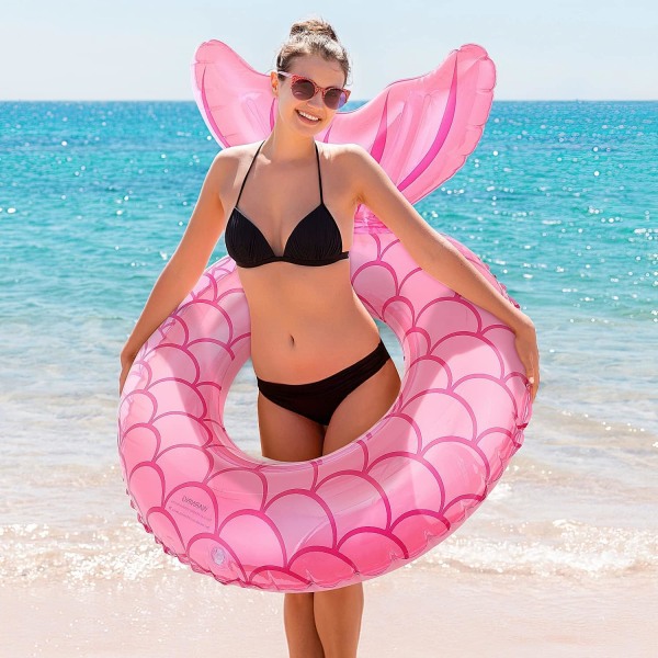 Uppblåsbar simring, sjöjungfru simring, vattenleksring, stor luftmadrass, poolleksak（rosa 70cm） pink 70cm