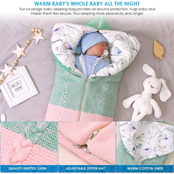 Nyfödd baby barnvagn, sovsäck, swaddle filt, multifunktionell barnvagn, 0-12 månader（Grön） green