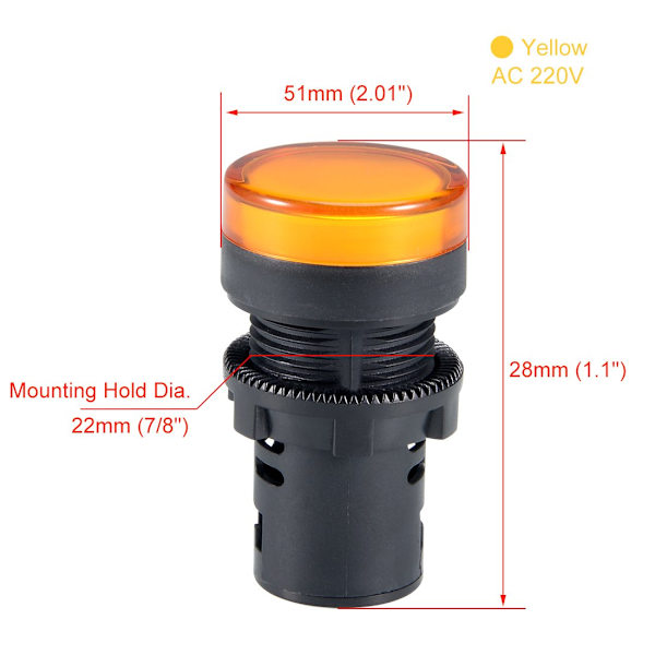 2 st AC/DC 110V Indikatorlampor, Gul LED, Infälld Panelmontering 7/8\" 22mm yellow