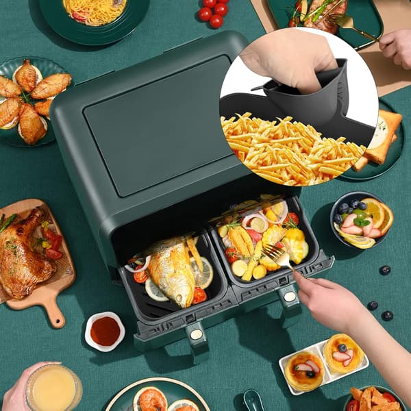5 stk. silikone airfryer-indsats til tilbehør til dobbelt airfryer - sort black