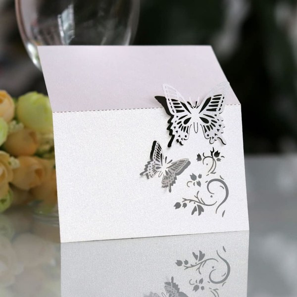 Paket med 50 placeringskort Namnkort för bröllopsfjärilar Platskort för bröllopsfödelsedagsbekräftelse (röd) pink