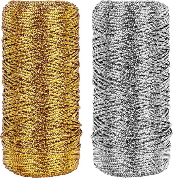 218 meter 1,5 mm guld och silver metalltrådssnöre glittertråd