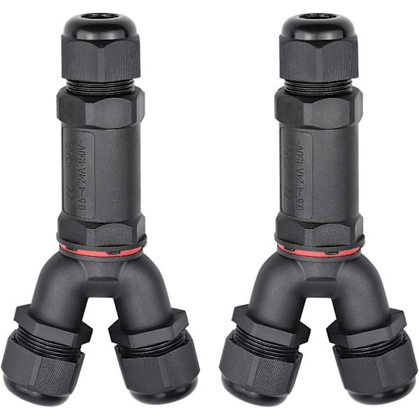 2-pack vattentät kabel IP68 3-stifts Y-form för diameter 6-12 mm utomhus jordkabel skarv