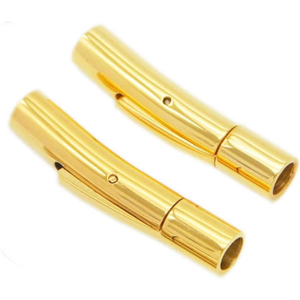 2-pack rostfritt stål smyckeskontakt 6 mm hål rör krok stängning DIY halsband repände snäpplås Gold