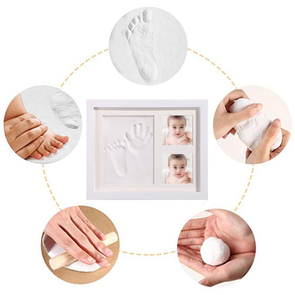 Babyfot och handavtrycksset - Träram, akrylglas, stöd för 2 foton - Present till barn, unga mammor och pappor (logg fotoram) color 3