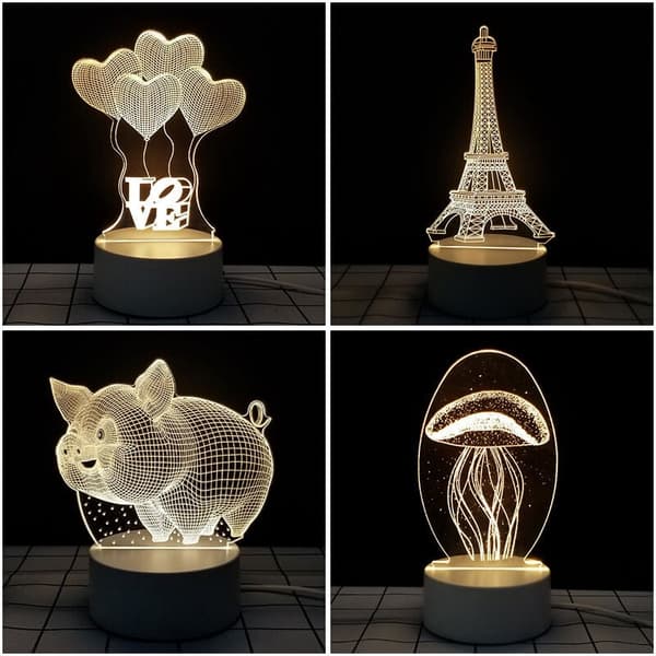 Hjem 3D Nattlys Nattlysdekorasjon i form av en ugle (Ugle USB Monokrom), for stue og barnerom
