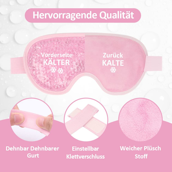 Kylmask för ögon, gelmask för ögon, migrän, svullna ögon, torra ögon och huvudvärk (rosa)