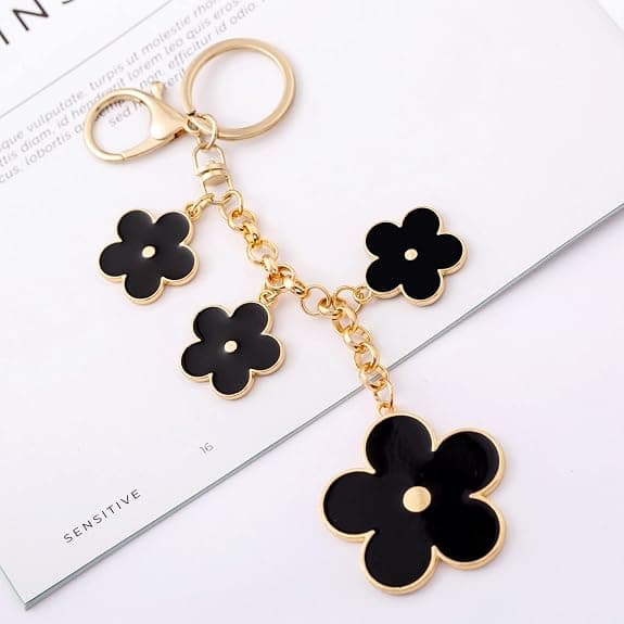Kvinders Blomstertaske Charms Emaljeret Nøglering Pung Tilbehør (sort) black