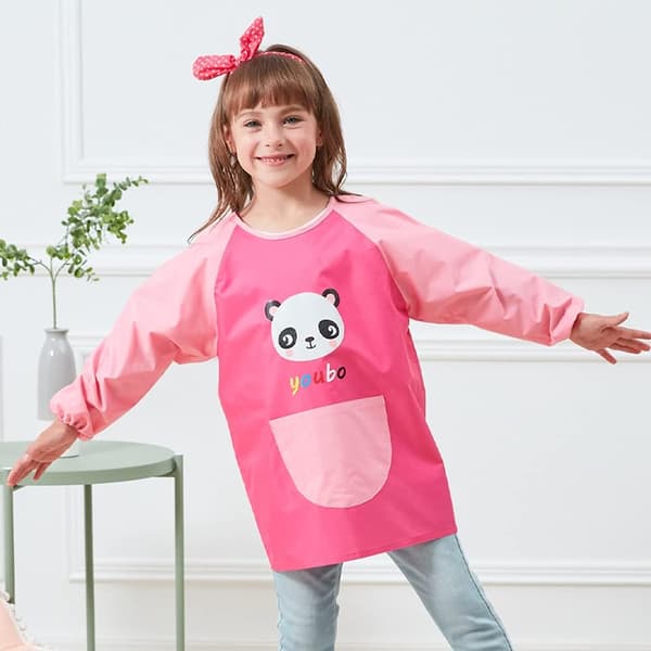 Barneforkle for håndverk og maling, 3-6 år, vanntett kjole (Panda roserød) rose Red