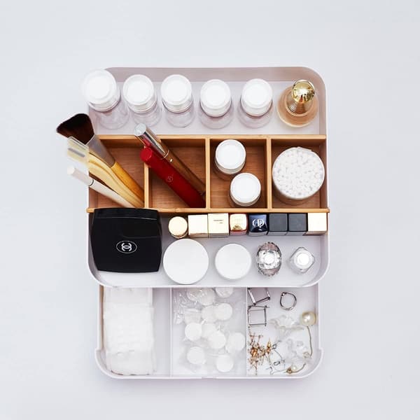 Højkvalitets Multifunktionel Bambus Make-up Organizer med 6 Rum og 1 Skuffe