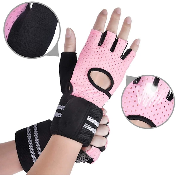 Gym handskar, träningshandskar, handflatskydd och extra grepp, andningsbara sporthandskar medium pink M