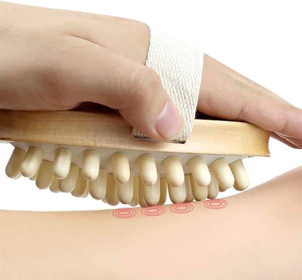Håndholdt elastisk luftpude brusebørste til kropsmassage i naturligt træ