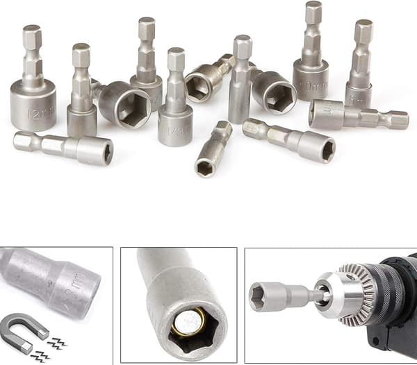 10 stk. magnetisk sekskantmuttertrekker 6-19 mm sekskantskaft mutterjusterer 1/4\" magnetisk bit