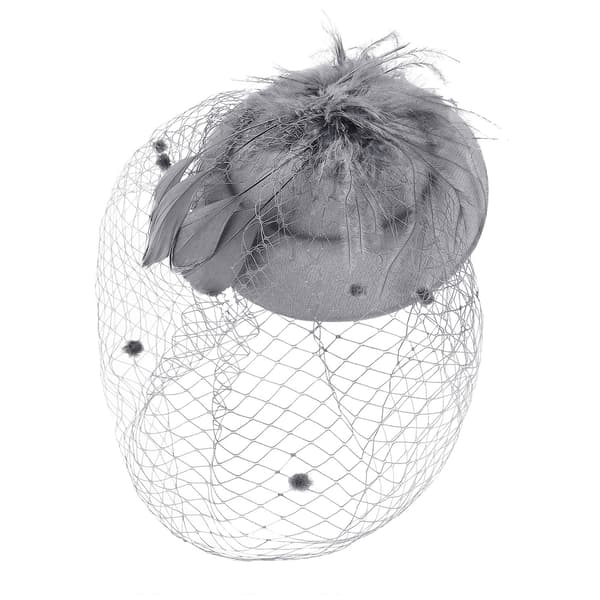 Dame Fjer Mesh Top Hat Mesh Slør Hårnål Hat Fest Hovedbeklædning (grå) Grey