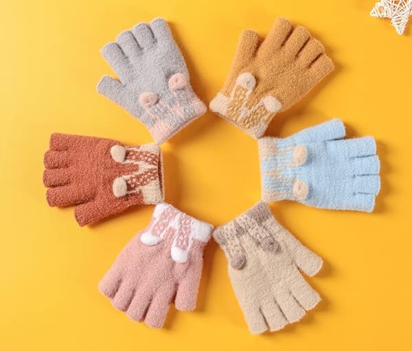 Børns Vinter Varme Bløde Uld Strik Kaninøre Luffer 6-10 År (Pink) 1 Par