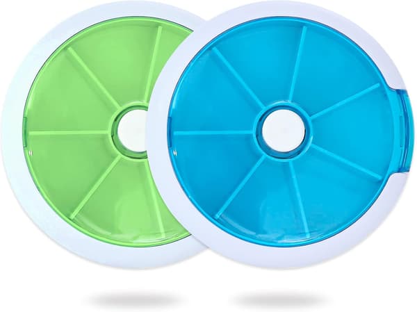2-pack pillerburkar, veckolåda med 7 fack, bärbar medicindispenser (blå, grön)