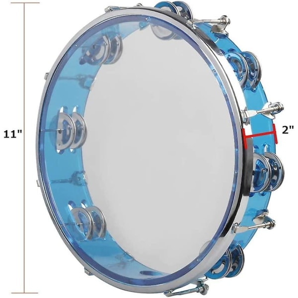 Tamburin justerbar ton handtrumma dubbelrad metallnivå handhållen slagverk (blå) Blue