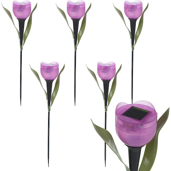 6 st trädgård tulpanformade LED solcellslampor utomhus gård stående dekor, rosa pink