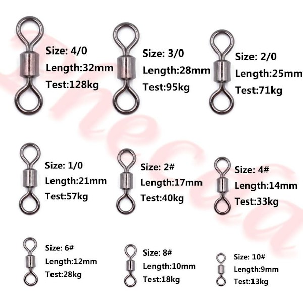 100 st Fiske Rullande Swivel Fiske krok till Linje Anslutning i Sötvatten eller Saltvatten（storlek：2#） size：2