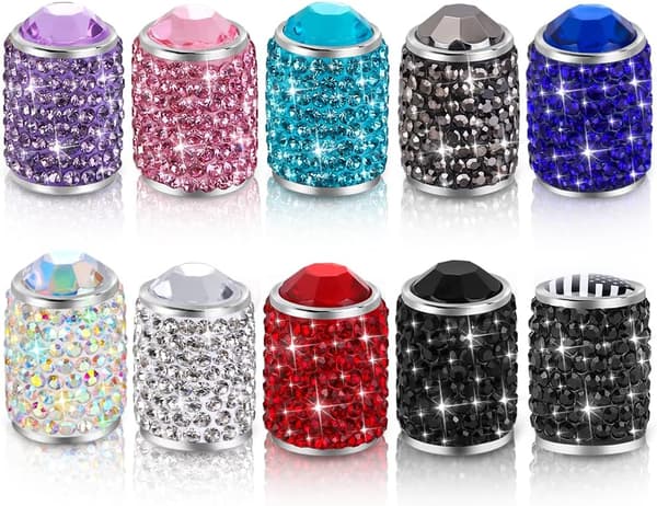 Ventilhette i aluminiumslegering, manuell ventilhette med rhinestones (rosa) 4 stk pink