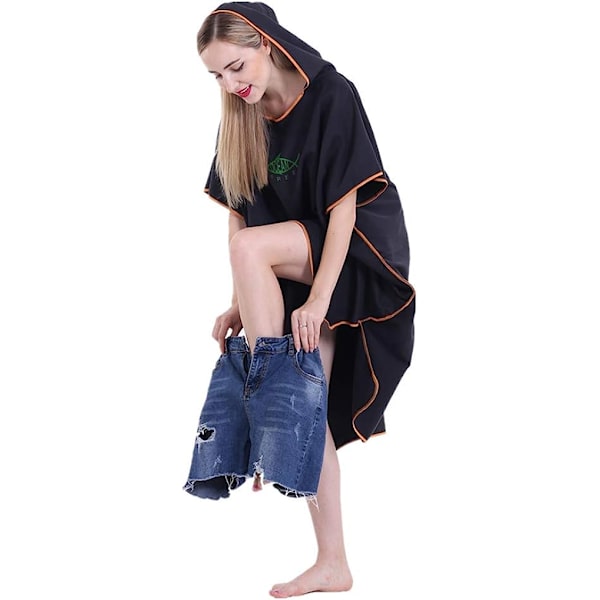 Unisex Badrock Poncho Strandhandduk Mikrofiber Snabbtorkande Badrock Poncho med Huva Badhandduk（svart） black