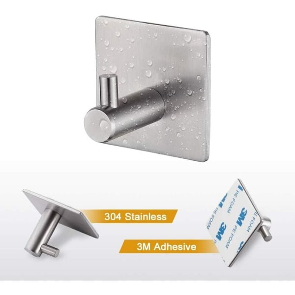 3M självhäftande krok, badrum väggkrok, rostfritt stål, 4 stycken (silver)