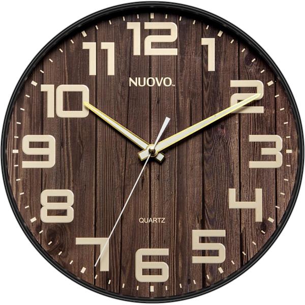 Retro stor tyst och tick-fri rund väggklocka i trä för vardagsrum (30 cm)