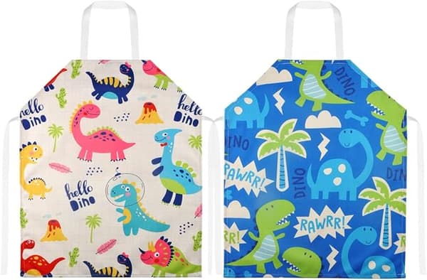 2-pack barnskört i linne, justerbart, tvättbart, 45 x 56 cm, tecknat förkläde