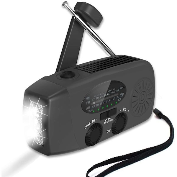Solardriven nöd-NOAA väderradio handvev självdriven AM FM WB-radio 3 LED-ficklampa black