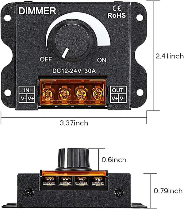 12V/24V DC LED PWM lysdæmpercontroller ON/OFF-kontakt med metalskal til enkeltfarvede LED-stripelys
