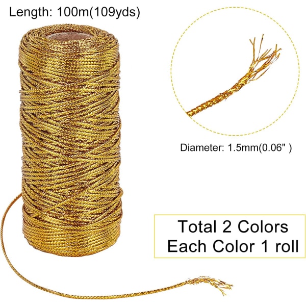 218 Yard 1,5 mm guld och silver metalltråd sladd glittersträng icke-stretch gnistrande tråd