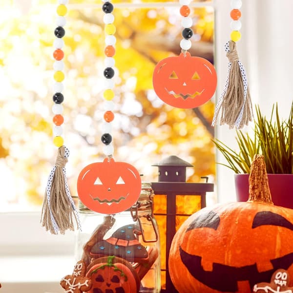 Halloween træperleguirlande med rustikke bondegårdsperler Boho bedeperler (græskar) color 2