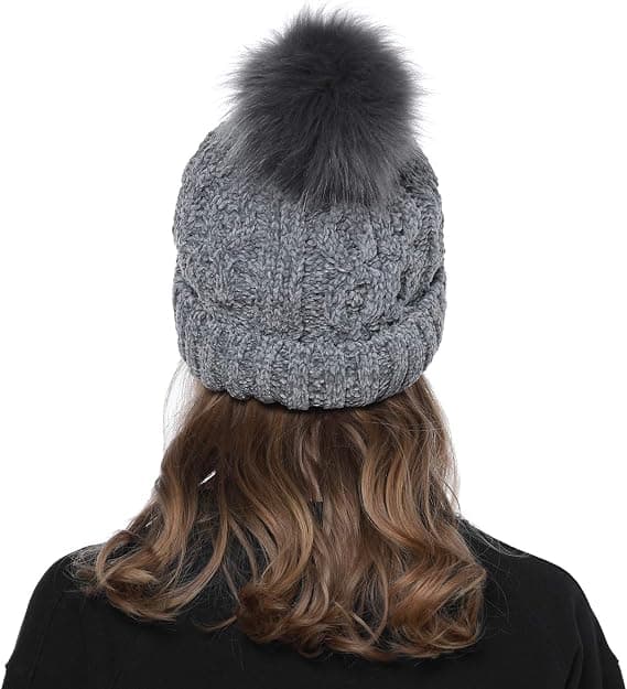 Vinter Udendørs Ski Dame Strikket Termisk Hue og Cirkeltørklæde (M, Grå) 2 stk.