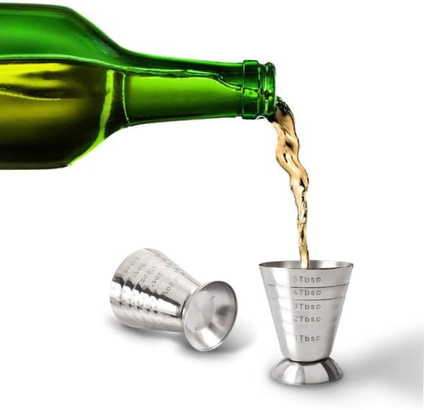 Cocktailmåler i rustfritt stål, 2,5 oz, 75 ml, 5 spiseskjeer, pakke med 2
